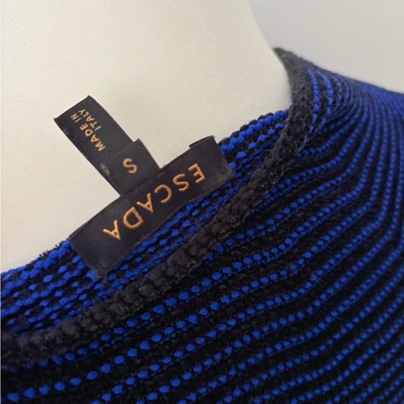 Escada Navy Textured Knit Fit-and-Flare Midi Dress - Picture 5 of 6